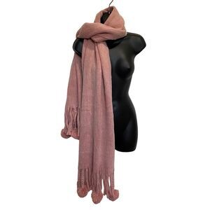 Soft Oversized Pink Pom Pom Tassel Scarf